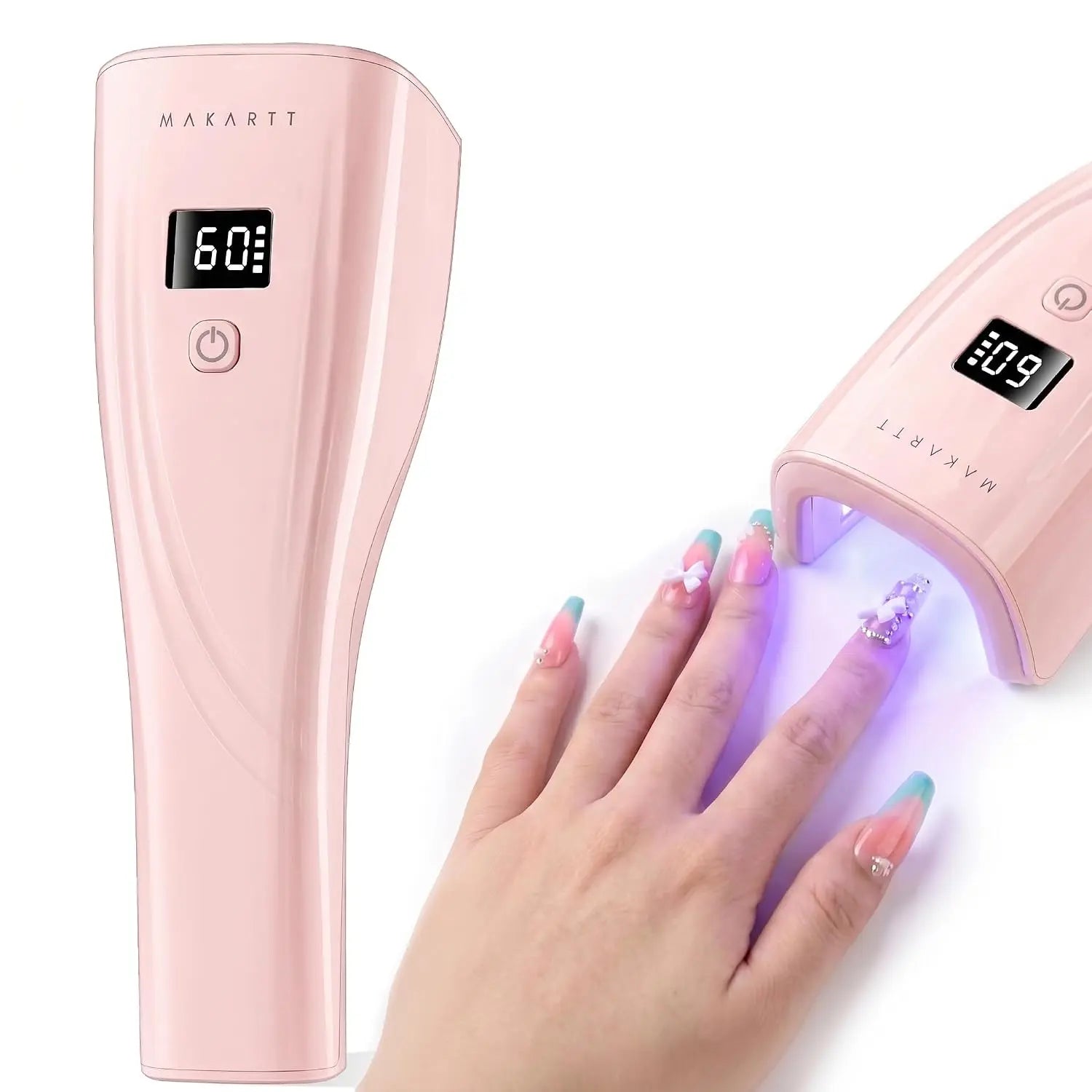 Makartt 3S Flash Cure UV Nail Lamp - 222 Mw/Cm² Handheld Rechargeable Finglow Dryer for Gel-X, Rhinestones, Nail Glue, with Sensor, LCD Display, 2 Timers, White (Home DIY Salon Use)