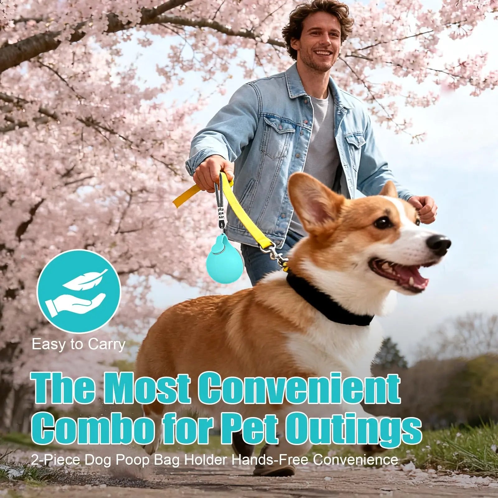 Dog water bottle combo on leash during outdoor walk, dog drinking