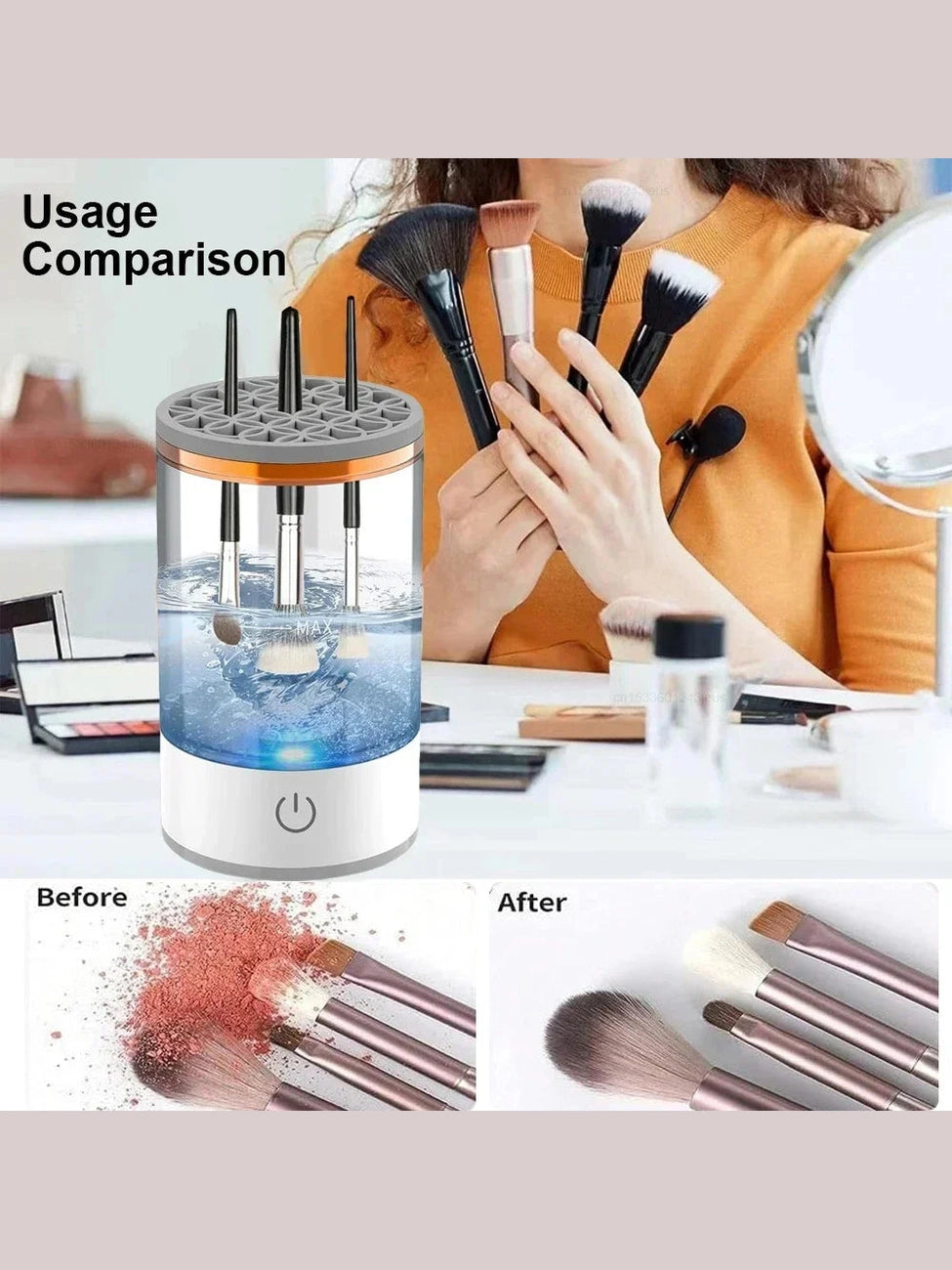 Electric Makeup Brush Cleaner - Rechargeable Tool with Automatic Cleaning Stand