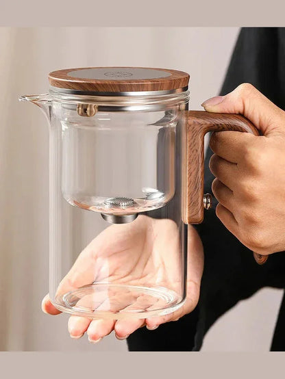 Water Separation Teapot - Magnetic Switch and Wood Handle Design for Easy Tea Filtration