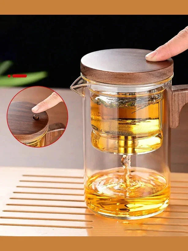 Water Separation Teapot - Magnetic Switch and Wood Handle Design for Easy Tea Filtration