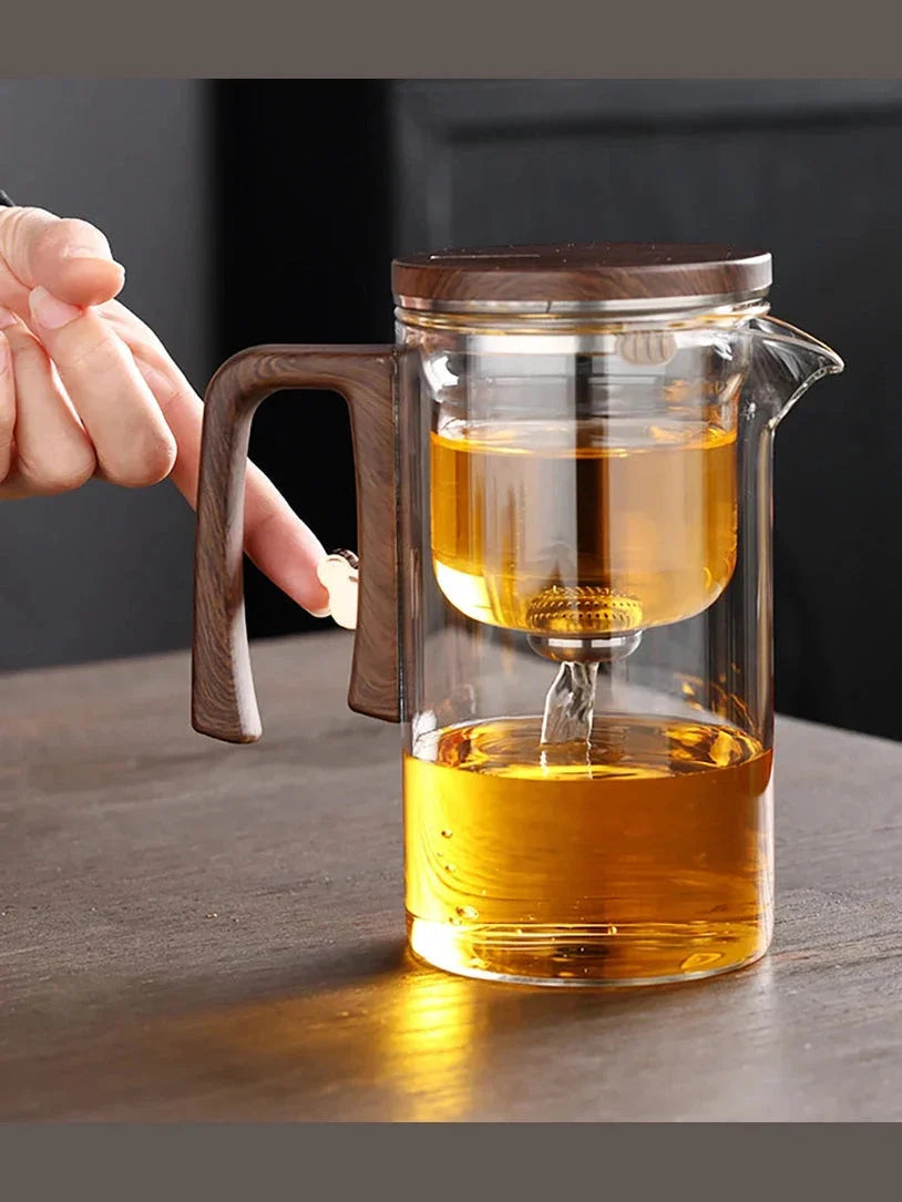 Water Separation Teapot - Magnetic Switch and Wood Handle Design for Easy Tea Filtration