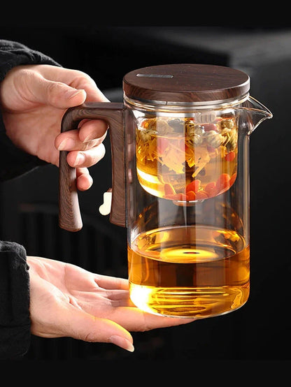 Water Separation Teapot - Magnetic Switch and Wood Handle Design for Easy Tea Filtration
