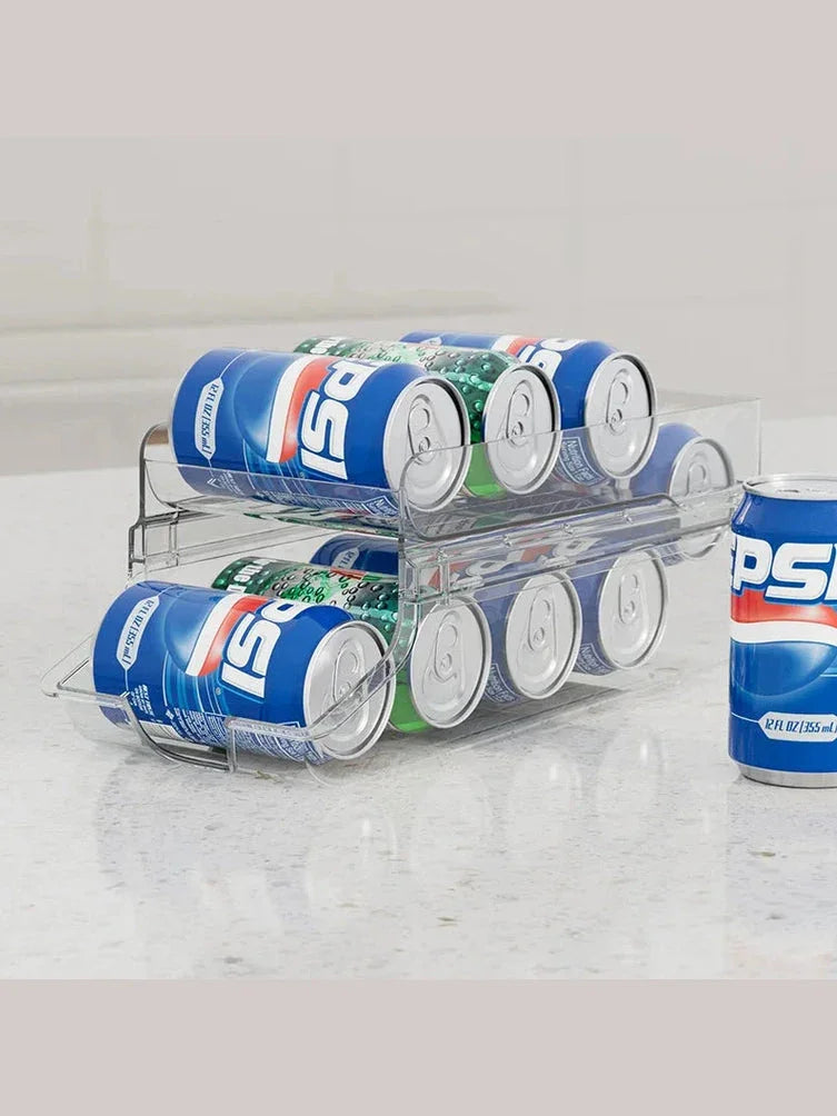 Refrigerator Can Beverage Rack - Double Foldable Auto Rolling Organizer