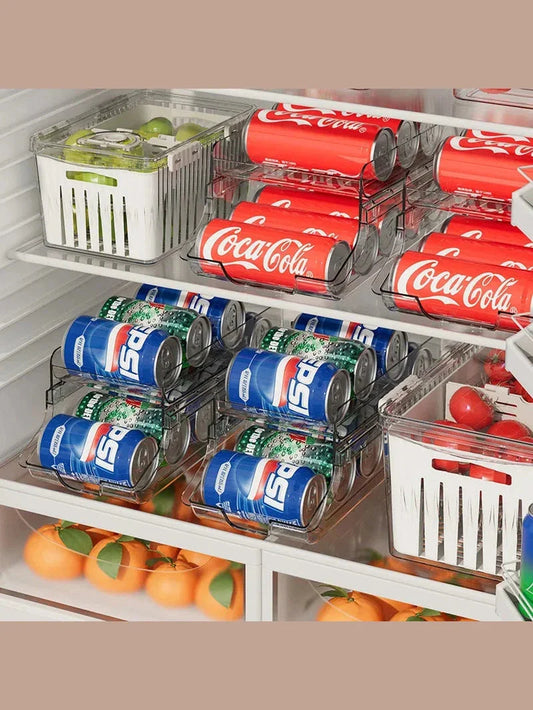 Refrigerator Can Beverage Rack - Double Foldable Auto Rolling Organizer