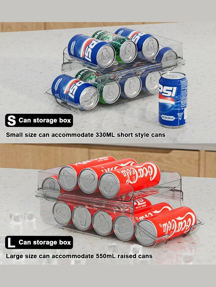 Refrigerator Can Beverage Rack - Double Foldable Auto Rolling Organizer