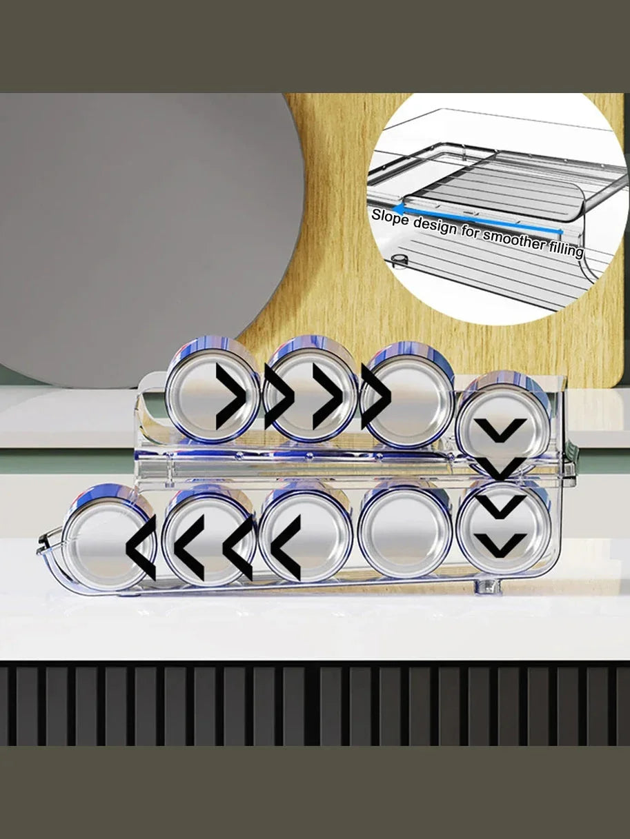 Refrigerator Can Beverage Rack - Double Foldable Auto Rolling Organizer
