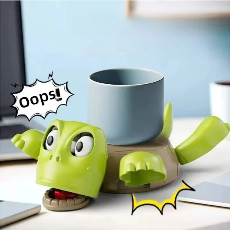 Lime green turtle fidget coaster with googly eyes and raised shell pattern