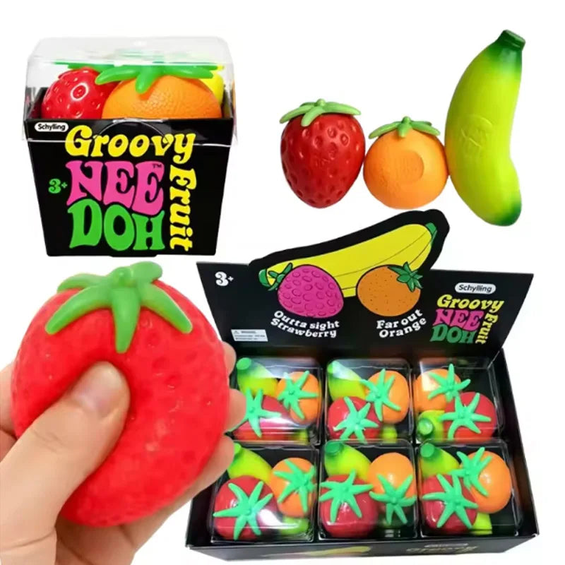 Fruit NeeDoh Squish Gadget – Strawberry, Banana & Orange Fidget Orb