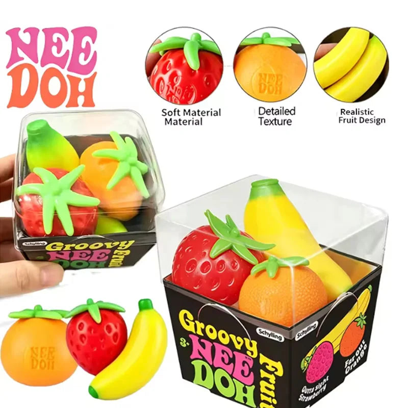 Fruit NeeDoh Squish Gadget – Strawberry, Banana & Orange Fidget Orb