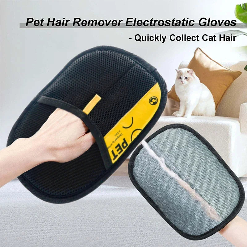 Pet Hair Remover Gloves – Electrostatic Reusable Grooming Glove with Lint Roller