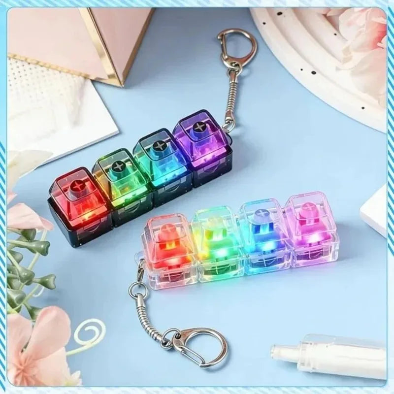 LED Keyboard Keychain Fidget Toy – Crystal Clicker Stress Relief Gadget
