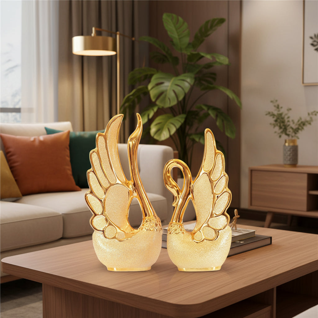 Ceramic Swan Figurine | Modern Light Luxury Home Ornament