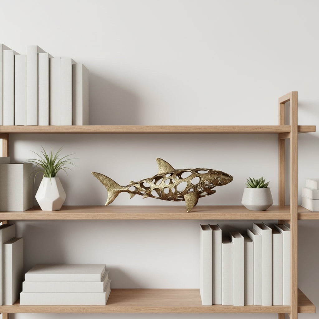 Hollow Shark Metal Sculpture | Golden Fish Figurine