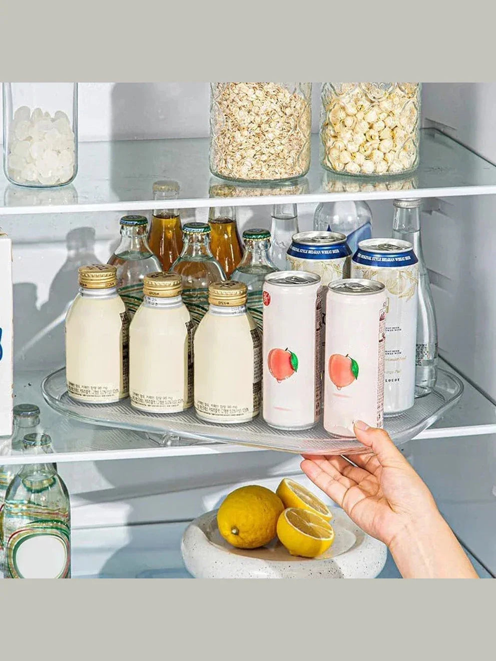 Turntable Organizer - 360° Rotatable Rectangle Storage Rack for Kitchen Use