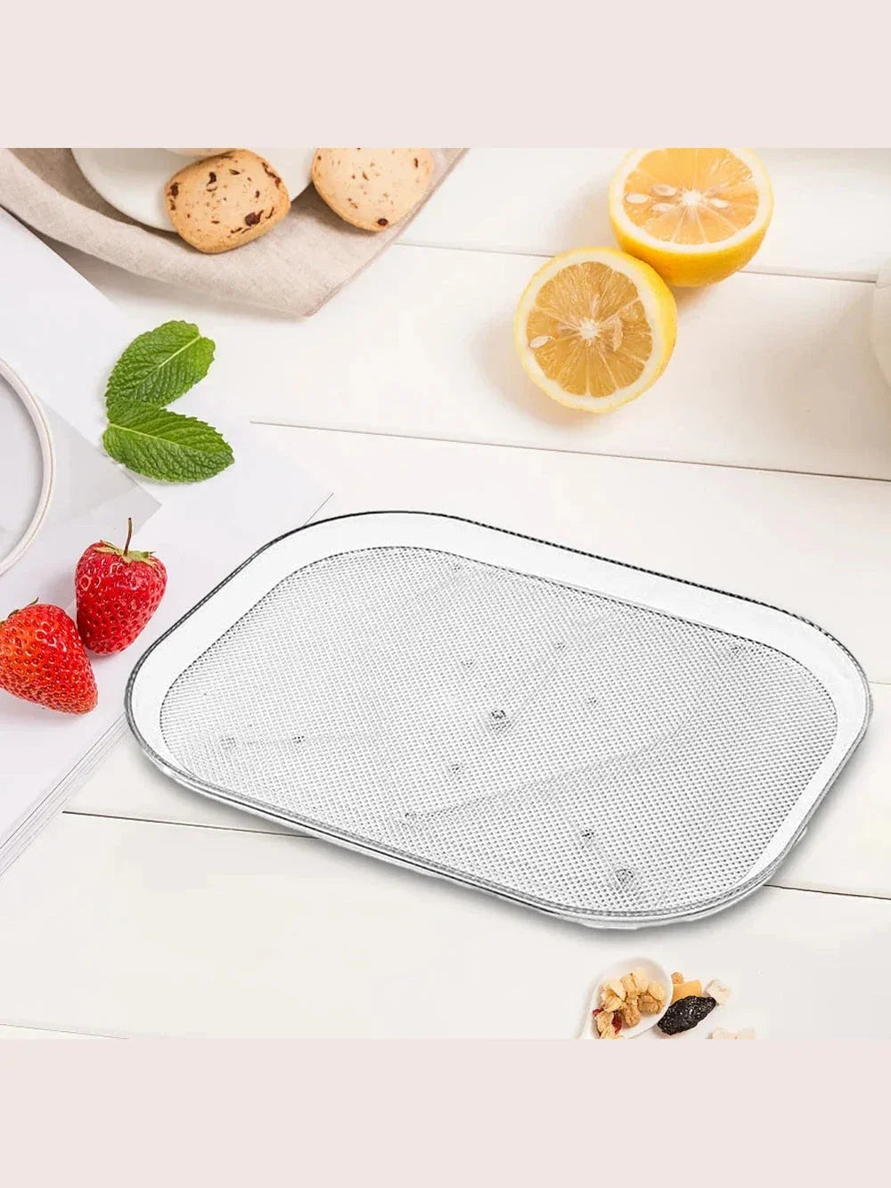 Turntable Organizer - 360° Rotatable Rectangle Storage Rack for Kitchen Use