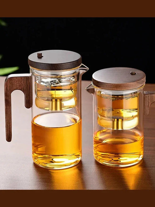 Water Separation Teapot - Magnetic Switch and Wood Handle Design for Easy Tea Filtration