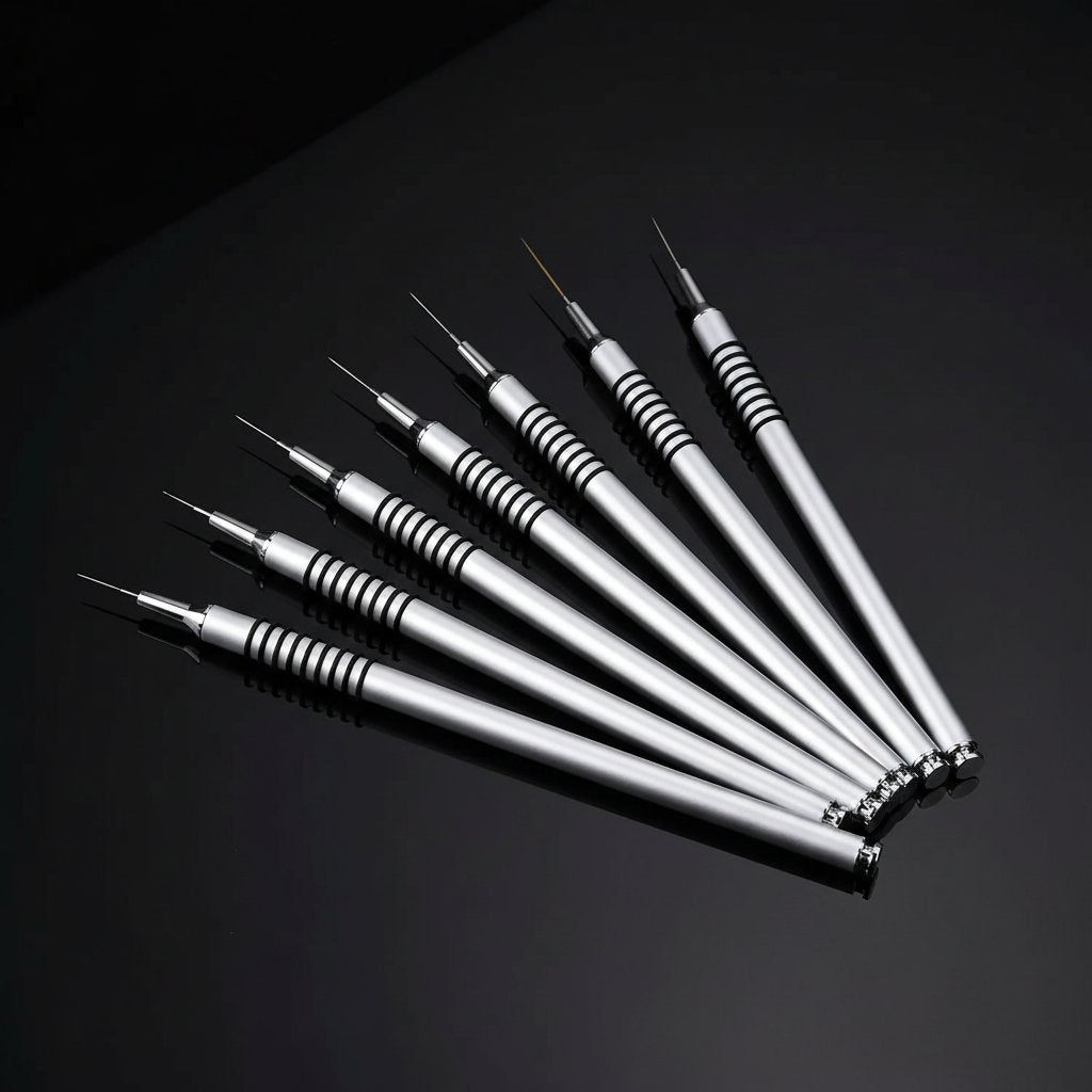 Nail Art Detail Stripe Brush Set, 6Pcs/Set Metal Handle Nail Art Internal Line Brush, Professional Nail Art Painting Tool, Nail Art Supplies, Nail Art Tools, Nail Art Brushes, Nail Brushes for Nail Art, Manicure, Nail Art Equipment