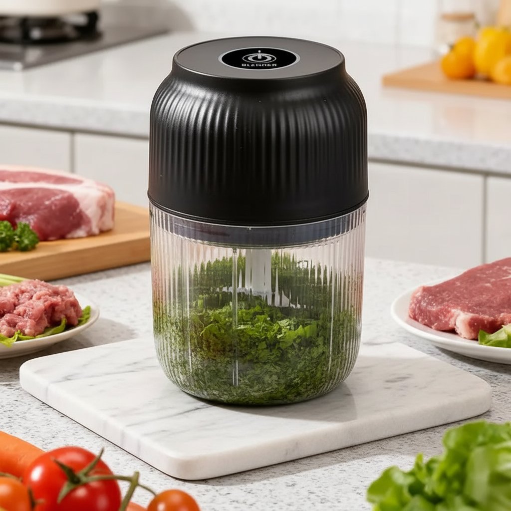 Electric Food Shredder, Mini Meat Grinder, Garlic Puree Maker, USB Charging, Portable Kitchen Gadget for Minced Meat, Vegetable, Onion, Ginger, Chili, Rechargeable Lithium Battery Raccoon Cheese Grater Lychee Peelers