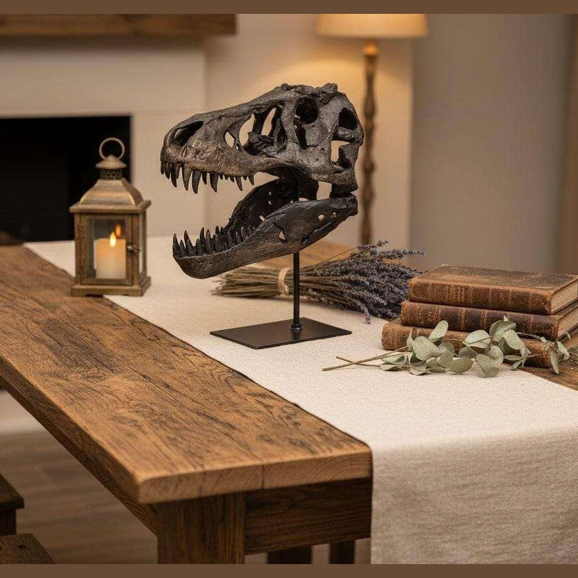 Dinosaur Skull Fossil Style Decorative Display | Unique Resin & Metal Accent