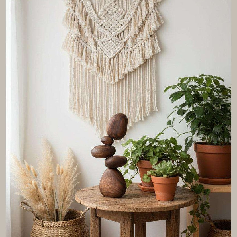Balancing Stones Wooden Sculpture Decor | Minimalist Home Accent