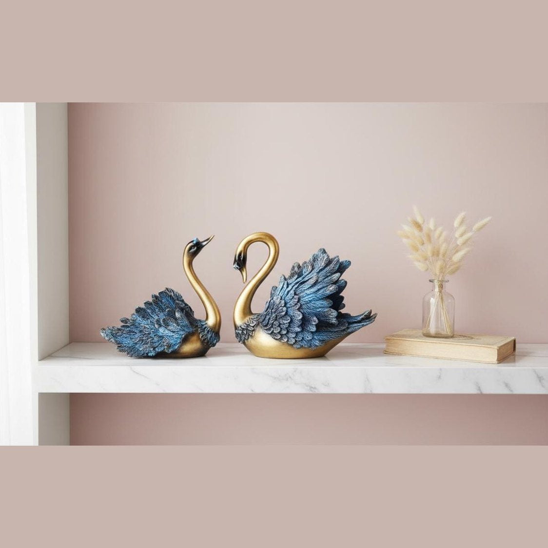 Couple Swan Sculpture Set | Luxury Home Decor Ornament