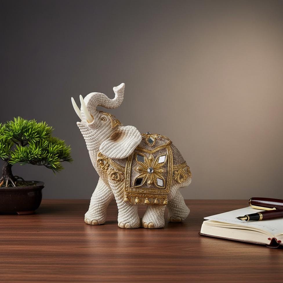 Lucky Elephant Feng Shui Statue | Handmade Resin Wealth & Prosperity Décor