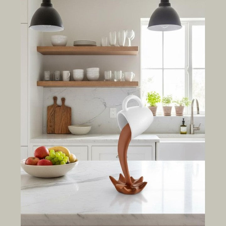 Floating Coffee Cup Sculpture | Pouring Splash Illusion, Kitchen Cafe Decor