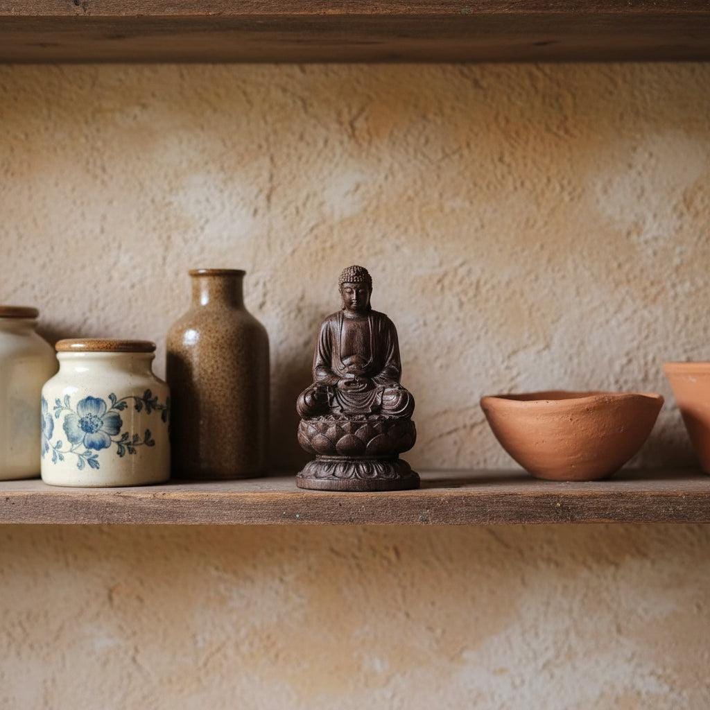 Hand-Carved Wooden Buddha Statue Ornament | Classical Zen Style Desktop & Holiday Decor