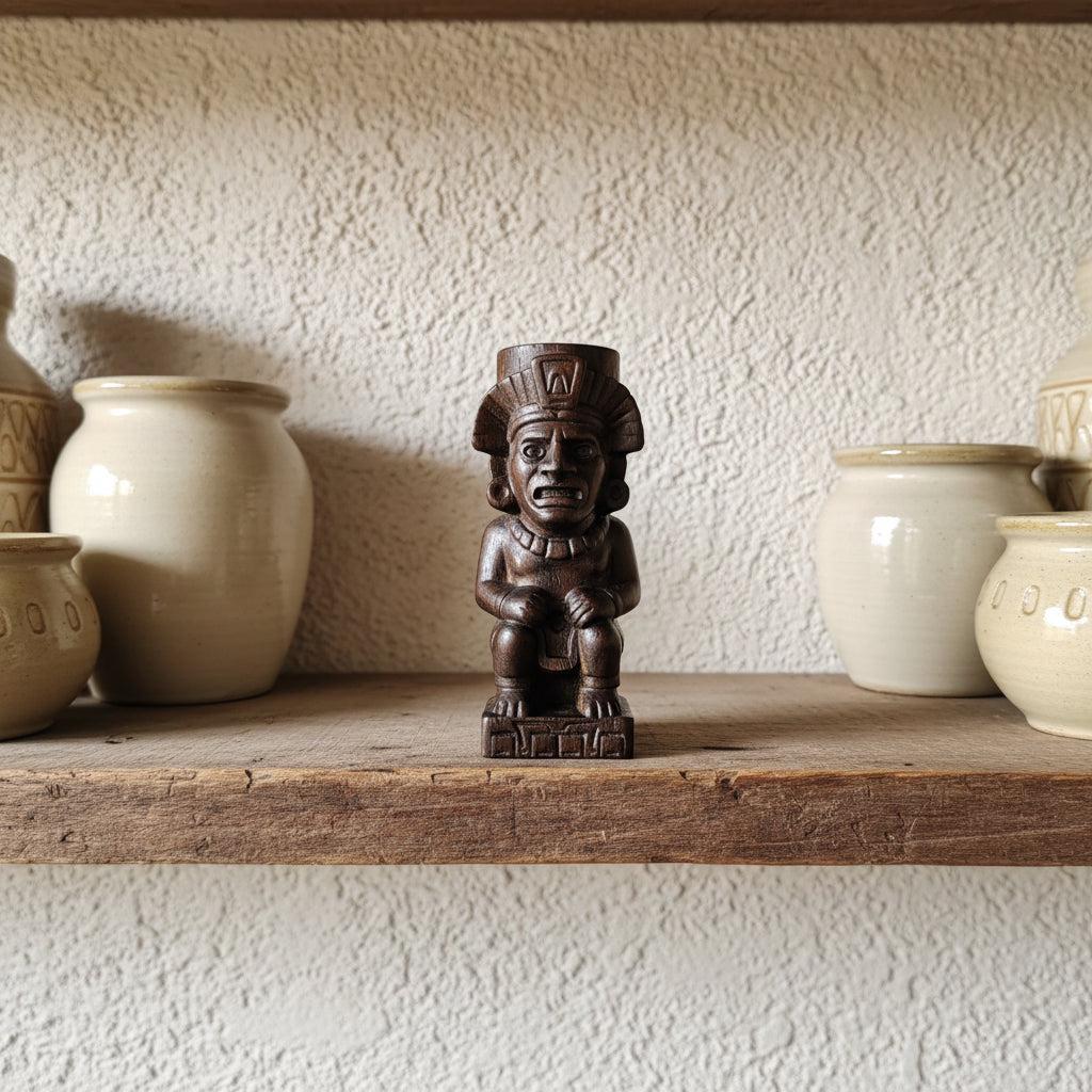 Hand-Carved Wooden Aztec Totem Pillar Ornament | Civilization Theme Desktop & Home Decor