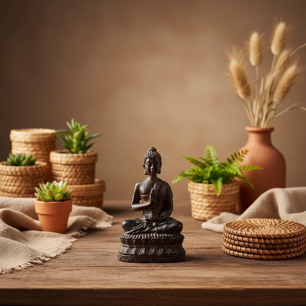 Hand-Carved Wooden Buddha Statue Ornament | Desktop Collection & Home Worship Decor