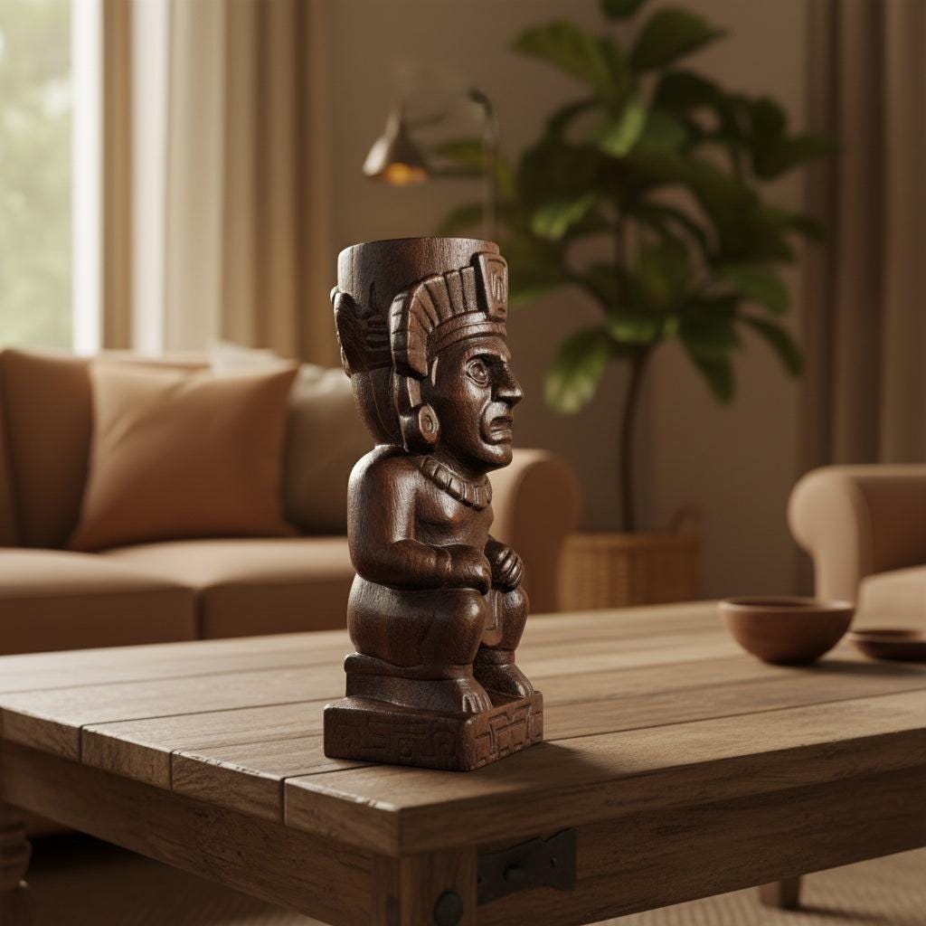 Hand-Carved Wooden Aztec Totem Pillar Ornament | Civilization Theme Desktop & Home Decor