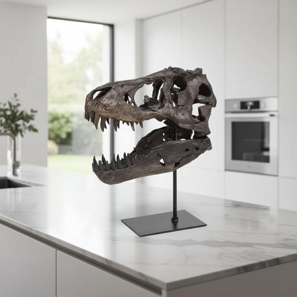 Dinosaur Skull Fossil Style Decorative Display | Unique Resin & Metal Accent