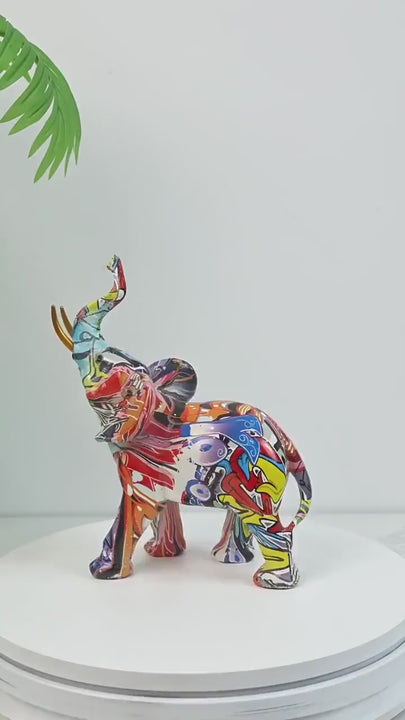 Nordic Graffiti Elephant Statue | Colorful Resin Animal Figurine, Pop Art Home Decor