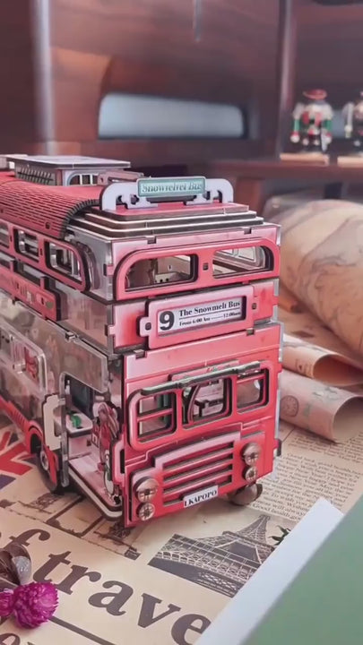 3D Wooden Double-Decker Bus Puzzle | Snow Forest Assembly Model Kit