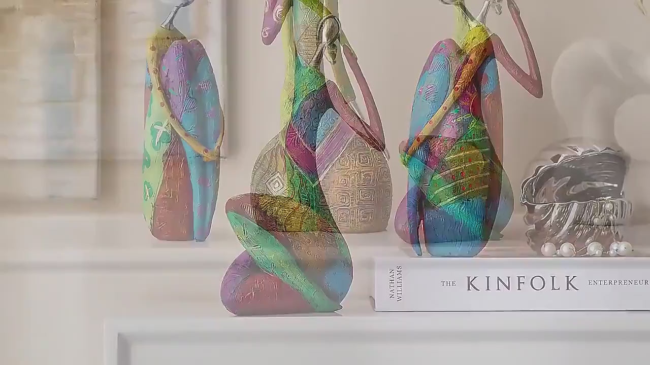 Abstract Female Sculpture | Colorful Resin Figurine, Modern Living Room Decor