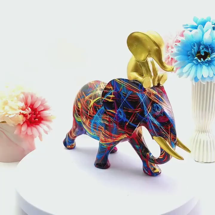 Graffiti Mother Elephant Statue | Vibrant Resin Sculpture