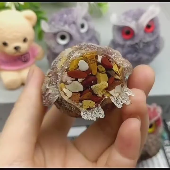 Resin Owl Ornament | Handcrafted Mineral Figurine for Home Decor