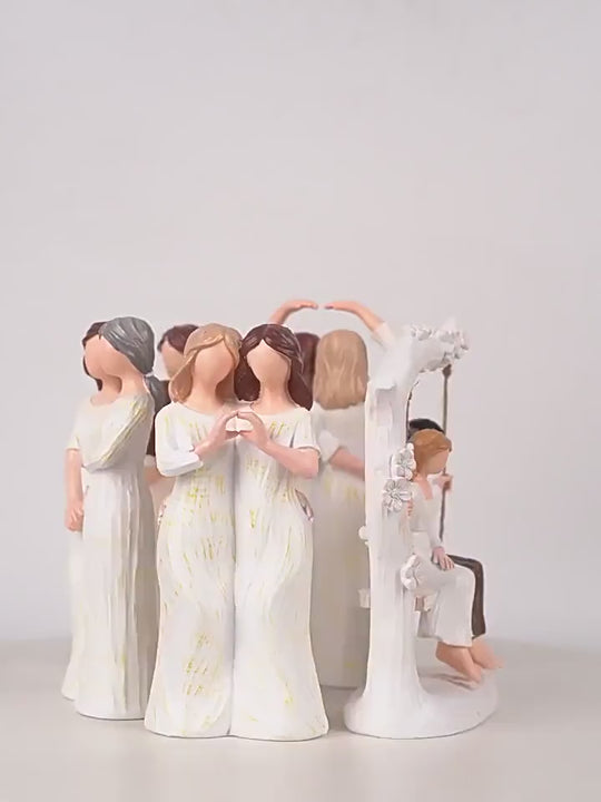Hand-Painted Mother Daughter Resin Statue | Finger Heart Family Sculpture, Home Decor