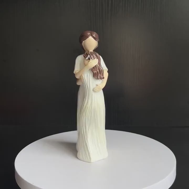 Hand-Painted Mother and Daughter Statue | Elegant Modern Resin Sculpture
