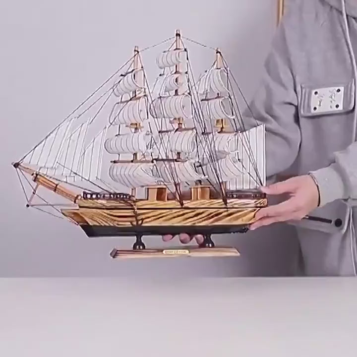 Handcrafted Wooden Sailing Ship Model Decorative Piece | Classic Nautical Accent