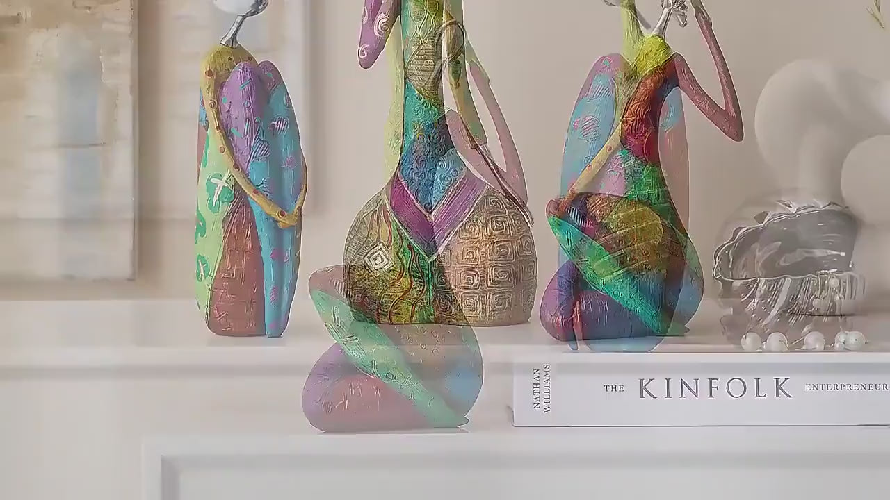 Colorful Abstract Female Sculpture | Modern Art Resin Statue | Contemporary Home Decor | Unique Shelf Accent