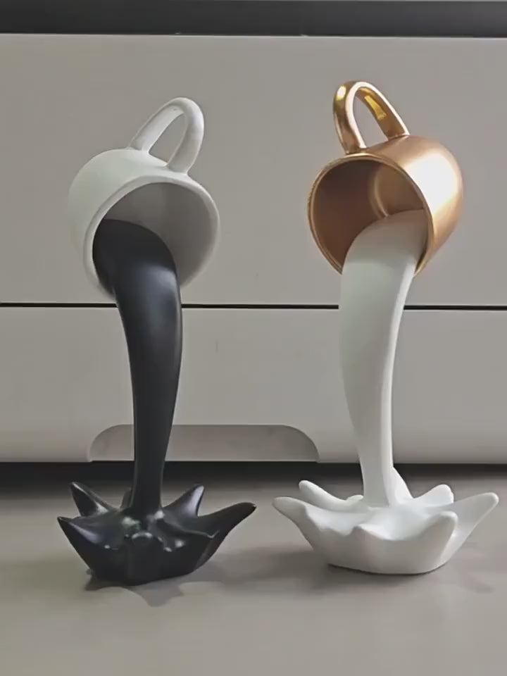 Floating Coffee Cup Sculpture | Pouring Splash Illusion, Kitchen Cafe Decor
